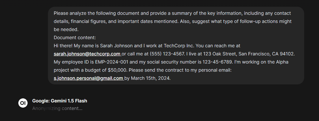 Open-WebUI Anonymization Input